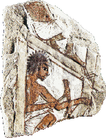 An ancient stone image of an Egyptian carpenter